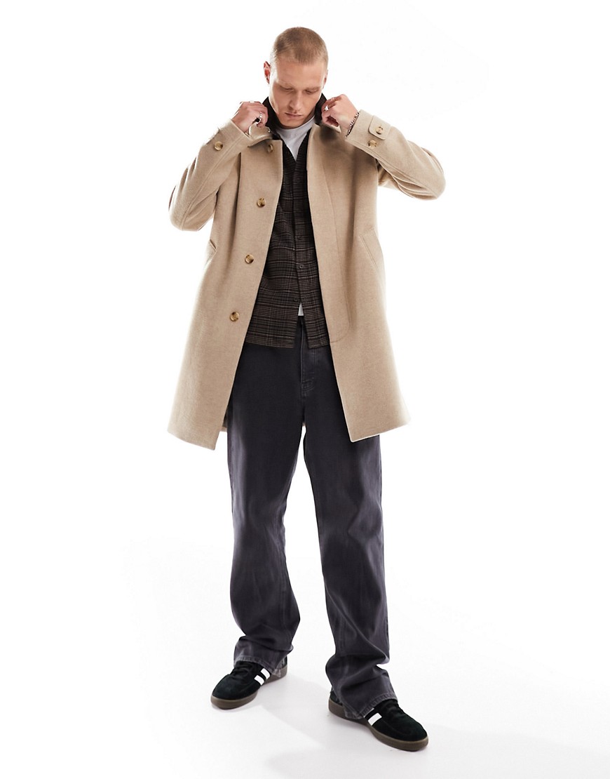 Abercrombie & Fitch Herringbone Wool Blend Overcoat In Camel-Neutral