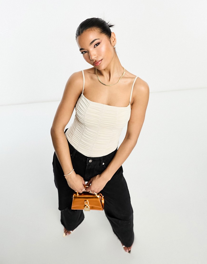 Abercrombie & Fitch Cami Ruched Bodysuit In Stone-Neutral