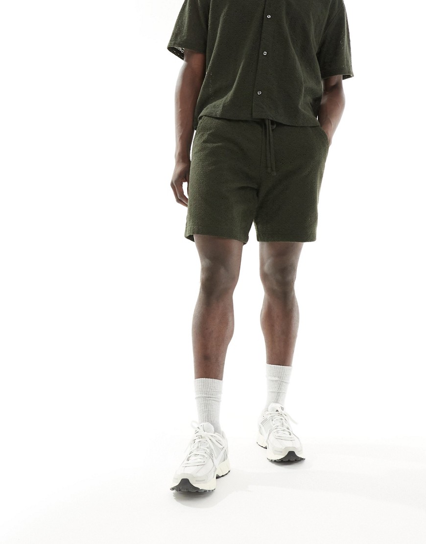Abercrombie & Fitch Pull On Relaxed Fit Lace Shorts In Olive Green Co-ord