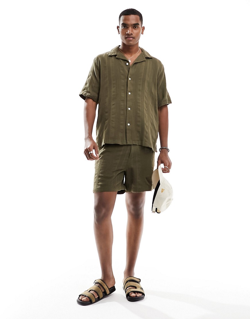 Abercrombie & Fitch 6″ Dobby Pull On Shorts In Olive Green Co-ord