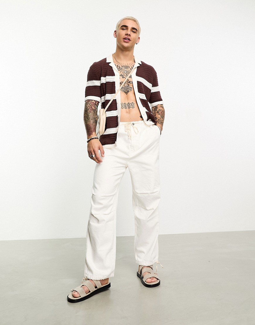 Abercrombie & Fitch Crochet Polo Shirt In Brown Stripe