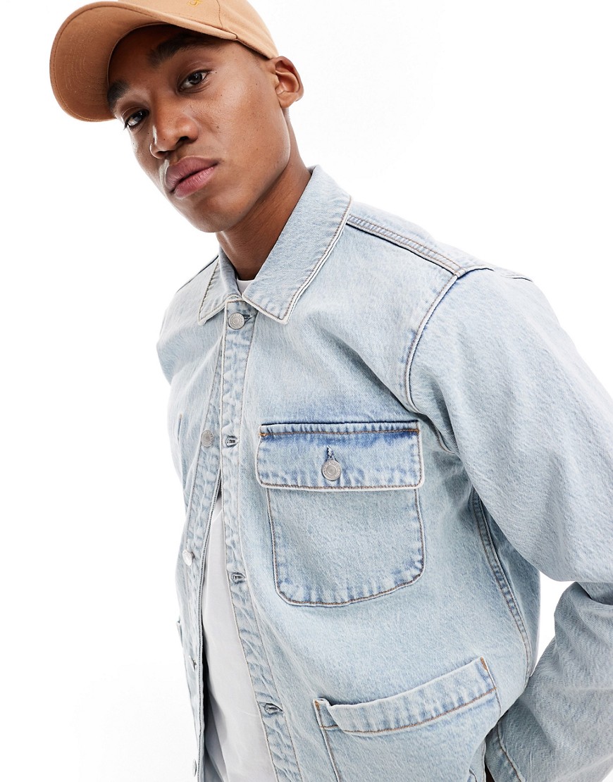 Abercrombie & Fitch Denim Chore Jacket In Lightwash-Blue