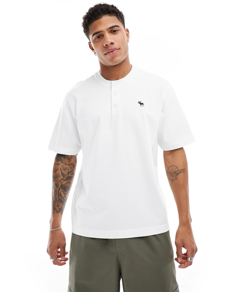 Abercrombie & Fitch Icon Logo Heavyweight Grandad T-shirt In White