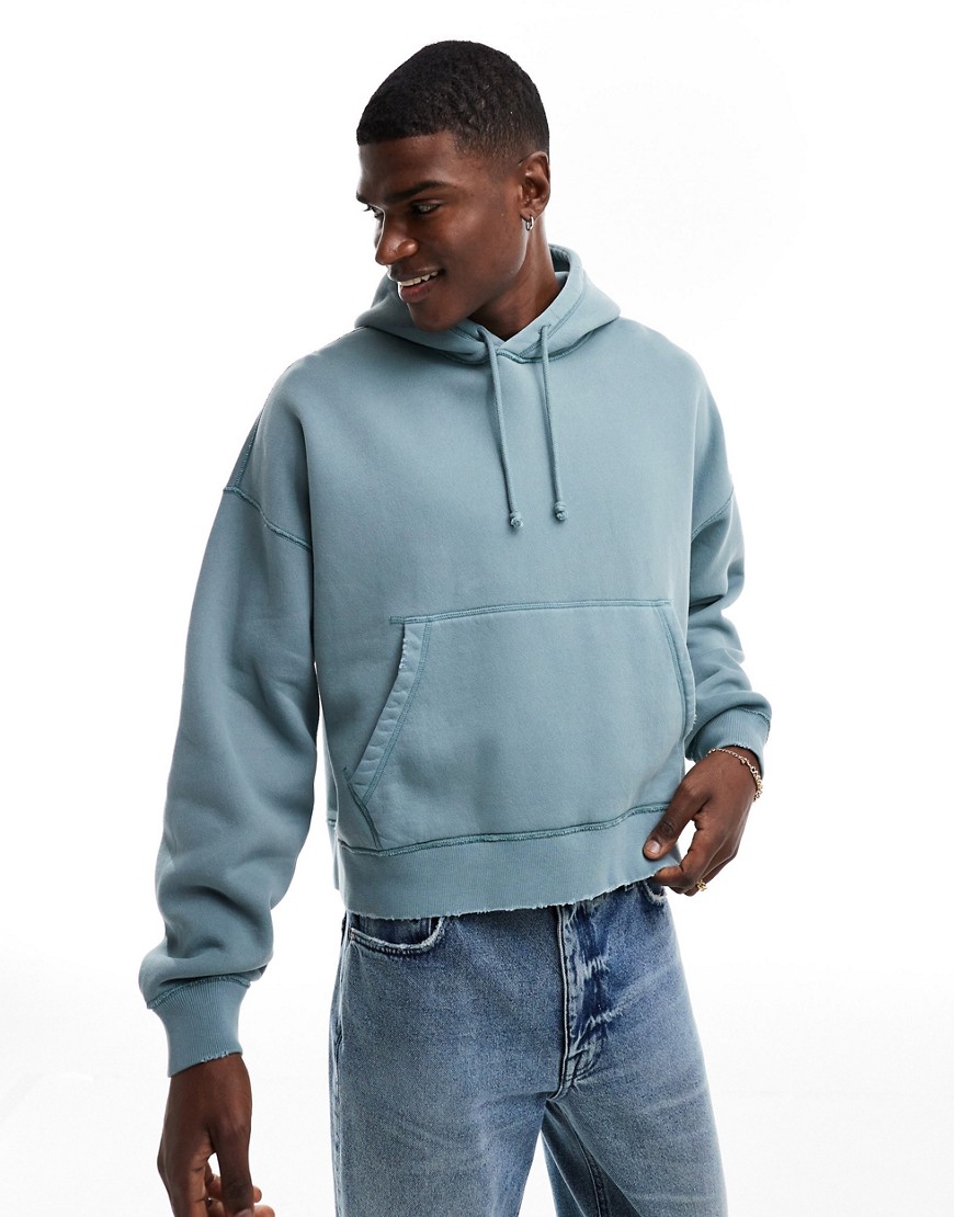 Abercrombie & Fitch Cropped Vintage Blank Hoodie In Grey Blue