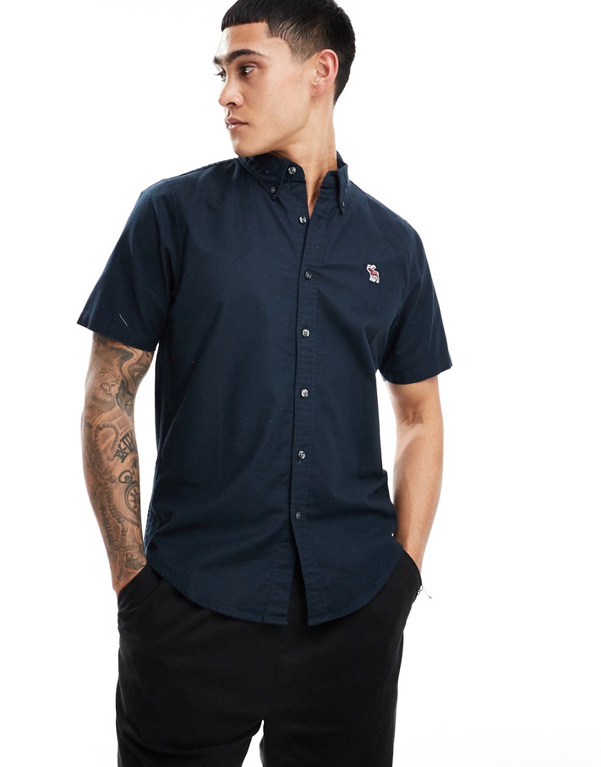 Abercrombie & Fitch Icon Logo Short Sleeve Oxford Shirt In Navy