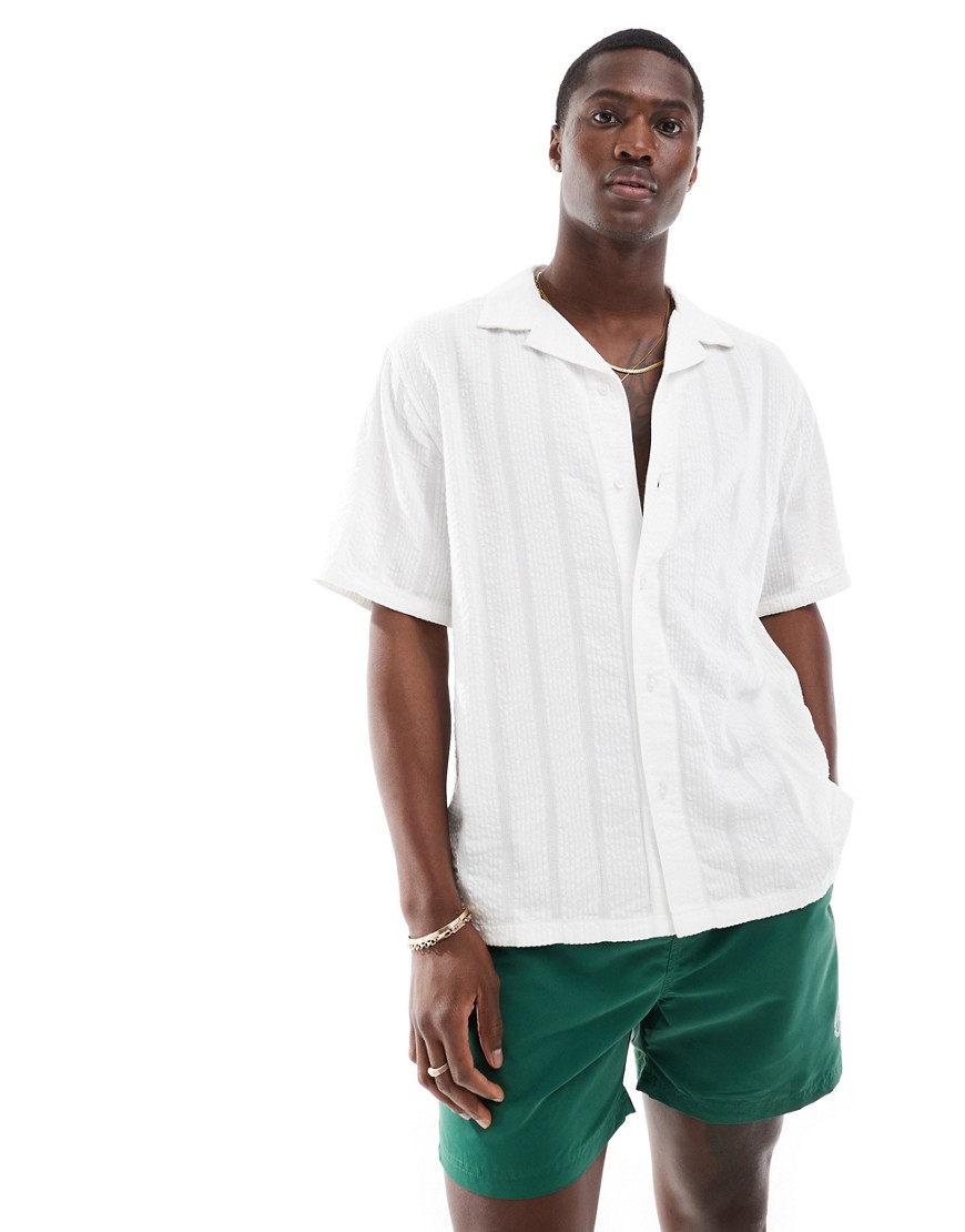 Abercrombie & Fitch Short Sleeve Seersucker Stripe Shirt Relaxed Fit In White