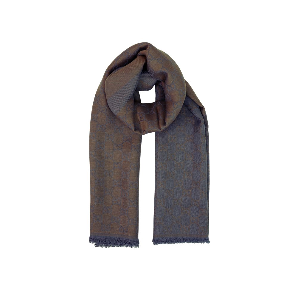 Gucci – Brown And Blue Silk & Wool Blend Scarf