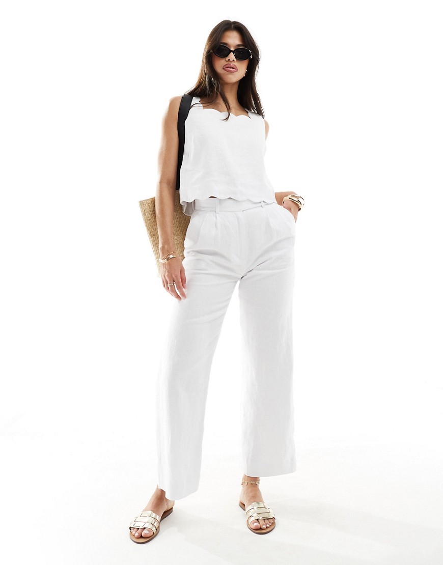 Abercrombie & Fitch Linen Blend Sloane Trouser In White Mix And Match