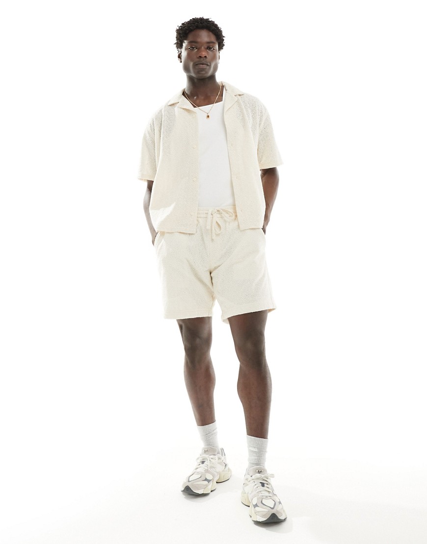 Abercrombie & Fitch Pull On Relaxed Fit Lace Shorts In Cream Co-ord-White