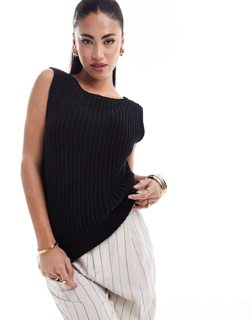Abercrombie & Fitch Slash Neck Knitted Tank Top In Black