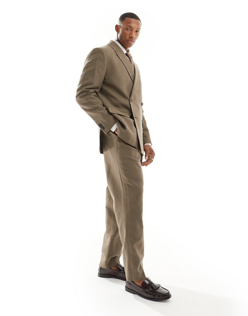 Abercrombie & Fitch Tailored Pleated Loose Fit Linen Blend Trousers In Tan Co-ord-Brown
