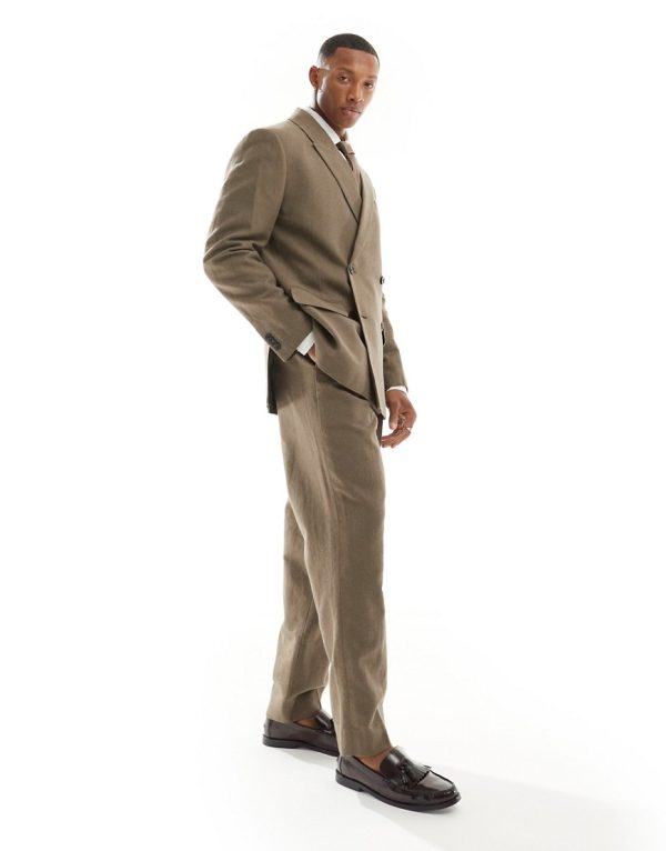 Abercrombie & Fitch tailored pleated loose fit linen blend trousers in tan co-ord-Brown Abercrombie & Fitch tailored pleated loose fit linen blend trousers in tan co-ord-Brown