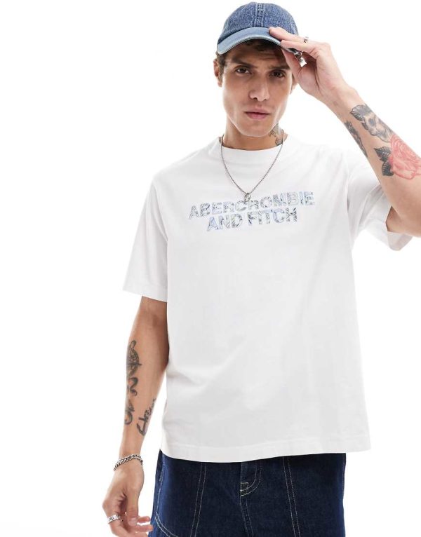 Abercrombie & Fitch trapped pattern logo oversized fit t-shirt in white Abercrombie & Fitch trapped pattern logo oversized fit t-shirt in white