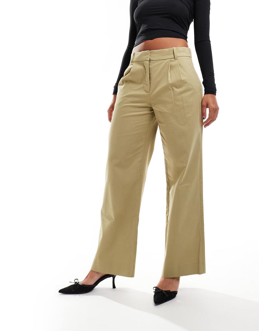 Abercrombie & Fitch Ultra Wide Leg Tailored Trouser In Olive Green