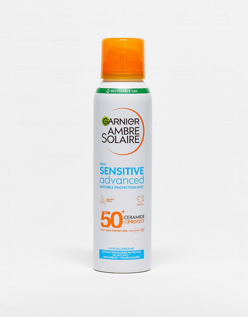 Garnier Ambre Solaire SPF 50+ Sensitive Advanced Hypoallergenic Dry Mist Sun Cream Spray 150ml-No Colour