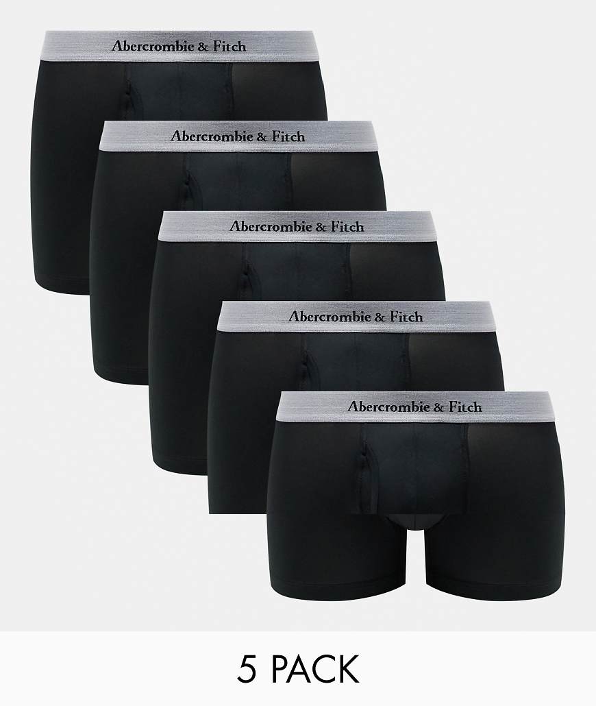 Abercrombie & Fitch 5 Pack Preformance Grey Contrast Logo Waistsband Trunks In Black