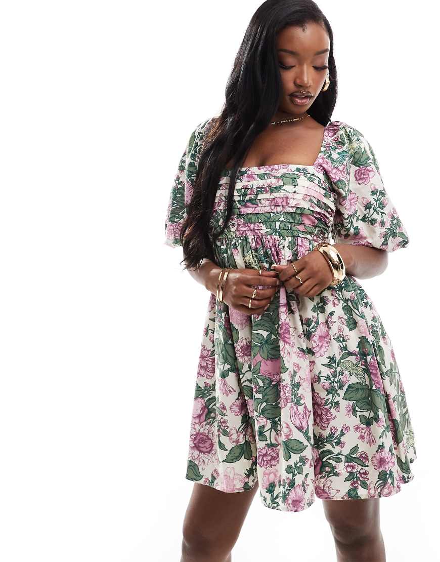 Abercrombie & Fitch Emerson Dress With Puff Sleeves In Purple Floral Print