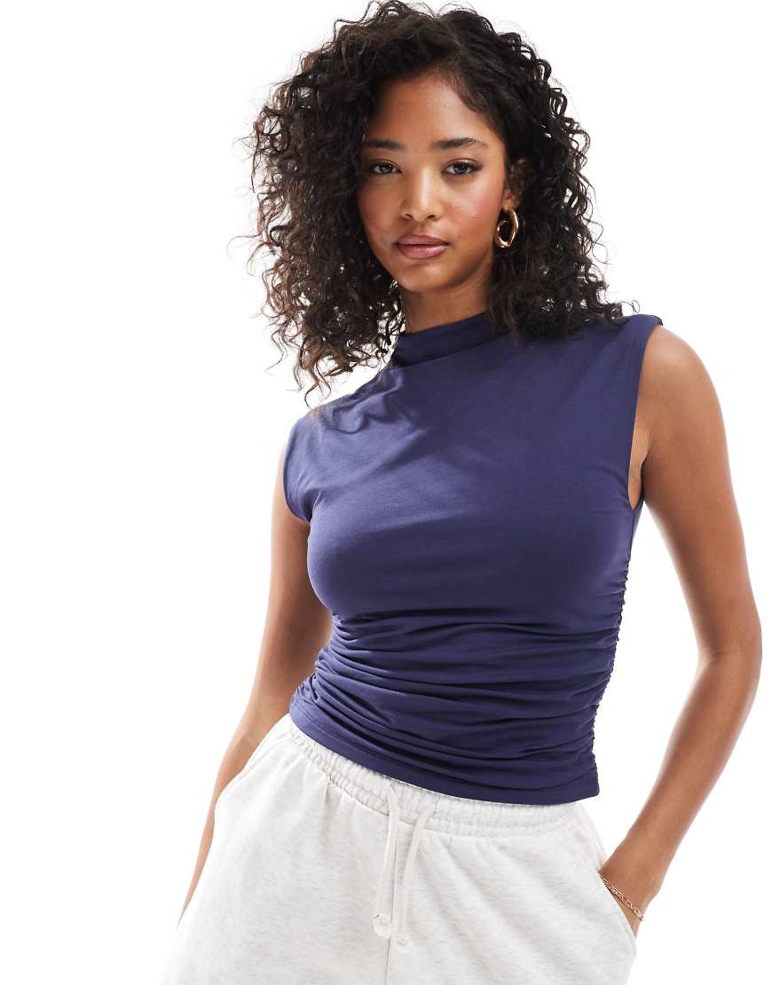 Abercrombie & Fitch Paloma Mock Neck Tank Top In Navy