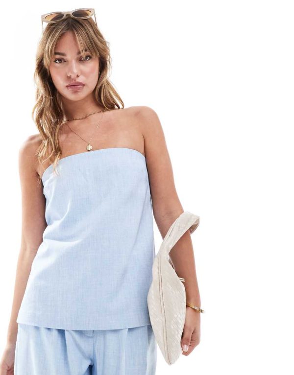 Abercrombie & Fitch co-ord stapless button up tailored top in light blue Abercrombie & Fitch co-ord stapless button up tailored top in light blue