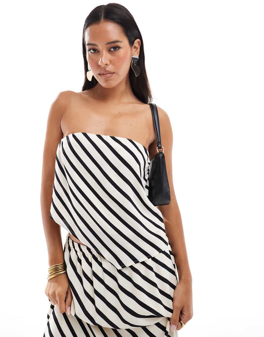 Abercrombie & Fitch Co-ord Striped Satin Scarf Top Black And Cream