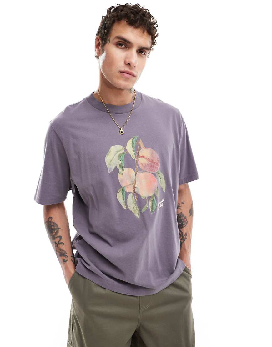 Abercrombie & Fitch Fruit And Floral Print Oversized Fit T-shirt In Charcoal-Grey