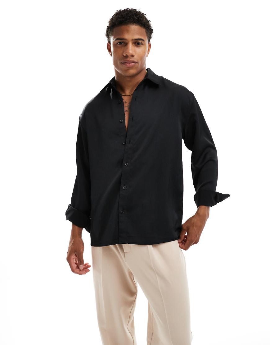 Abercrombie & Fitch Relaxed Long Sleeve Shirt In Black