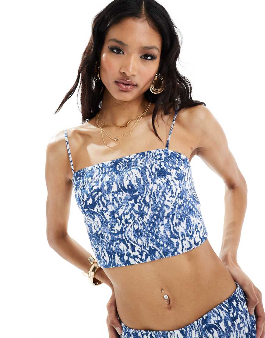 Abercrombie And Fitch Co-ord Printed Top In Blue And White All Over Pirnt