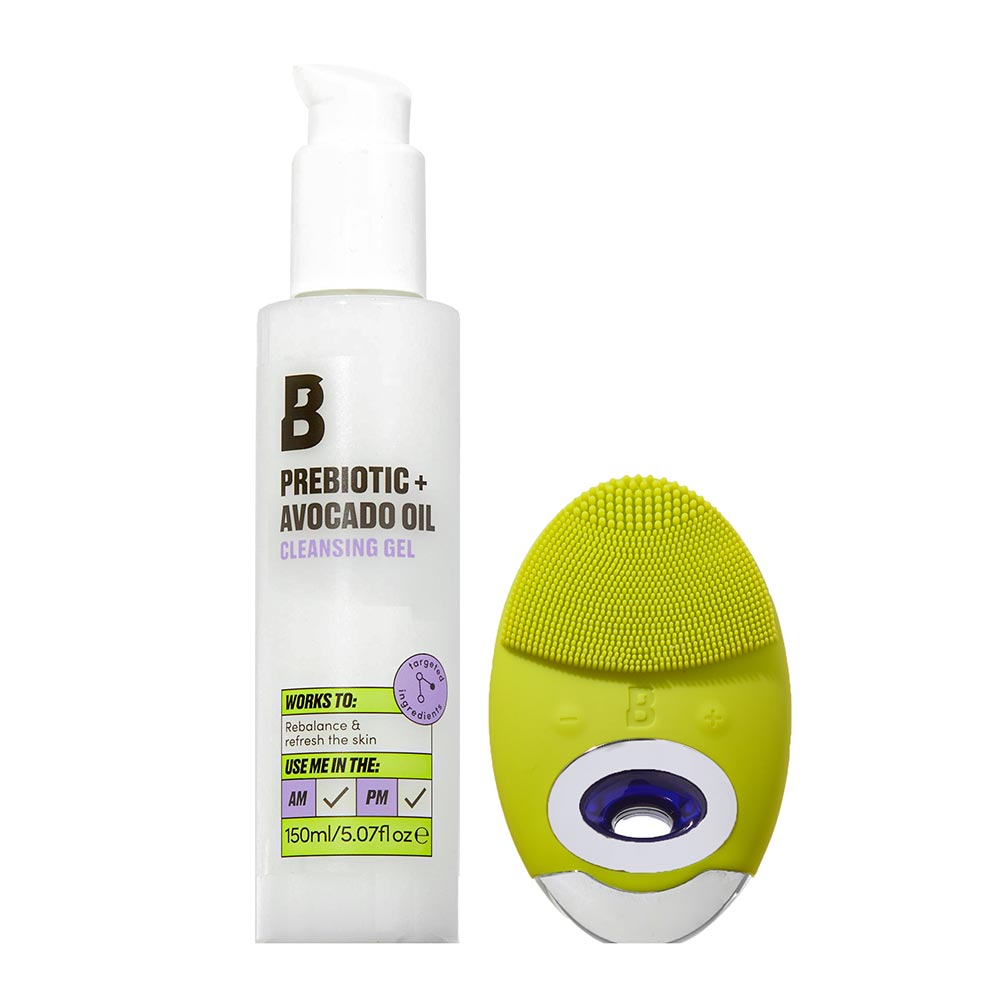 Facial Brush And Prebiotic + Avocado Oil Cleansing Gel Duo