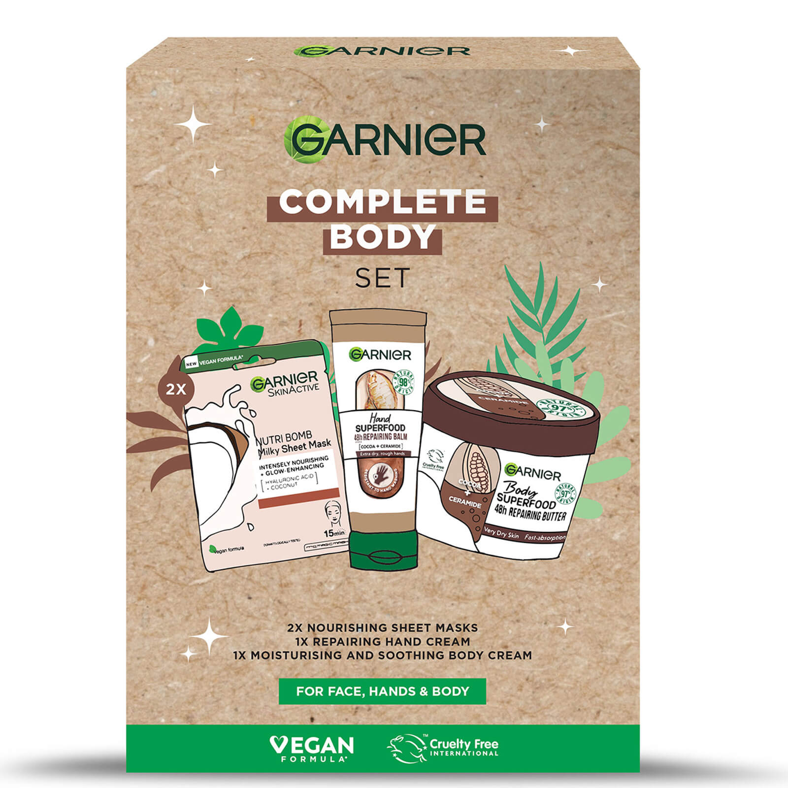 Garnier Complete Set For Face, Hands And Body To Nourish Dry And Dull Skin (Worth £20.70)