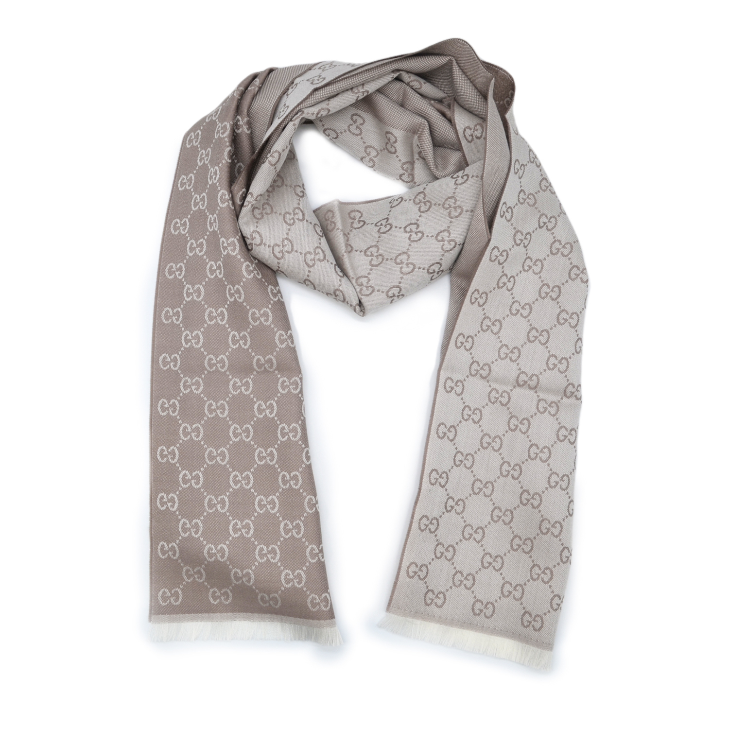 Gucci – Beige GG Monogram Half Web Wool Scarf