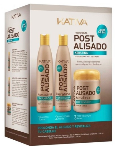 Kativa – Damaged Box Post Relaxer Kit Shampoo (250ml) + Conditioner (250ml) + Deep Treatment (250ml)