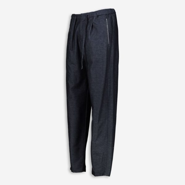 Navy Denim Print Casual Trousers